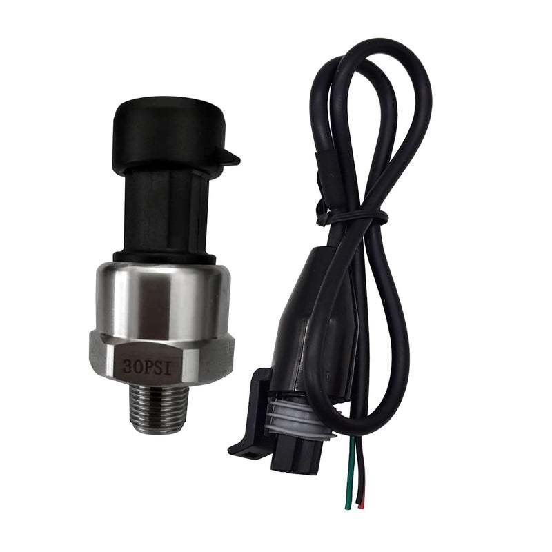 Flylin Pressure Transducer Sender Sensor with Connector, Stainless Steel 1/8”-27 NPT Pressure Transducer Sensor Compatible for Oil Fuel Air Water (30 PSI) - Image 1